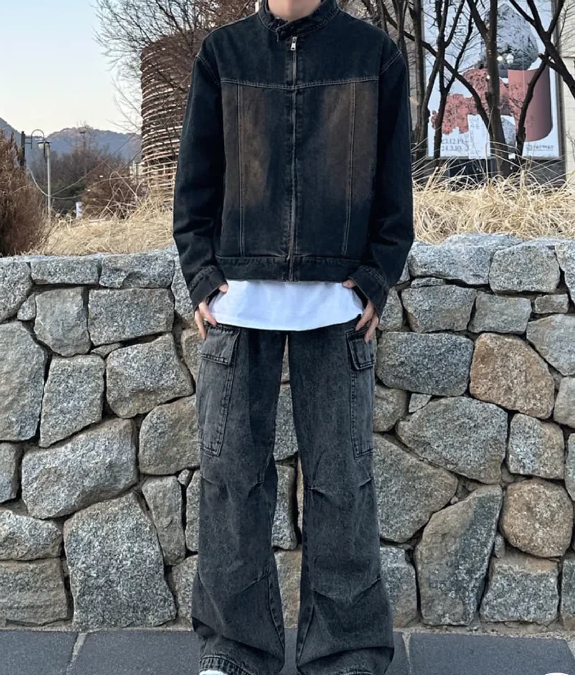 워싱 데님 카고 와이드 팬츠 상품이미지2