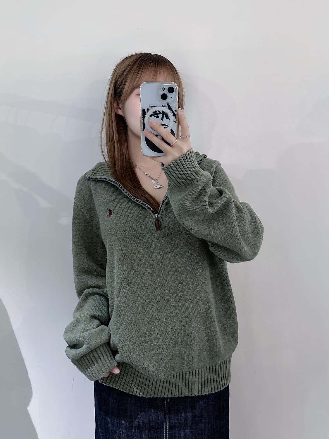 폴로랄프로렌 버건디포니 말차 니트 반집업 상품이미지2