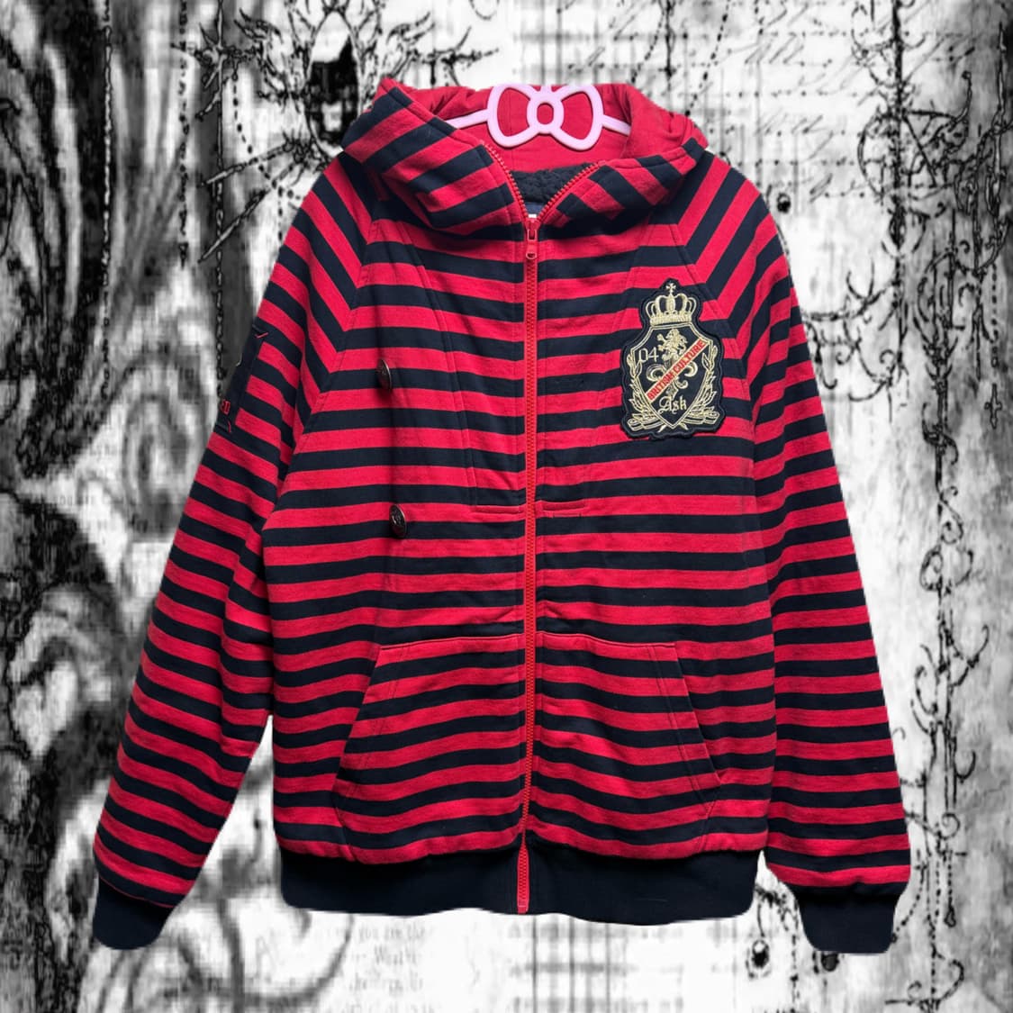 ask 에스크 y2k 펑크 스트라이프 기모 누빔 후드집업 상품이미지1