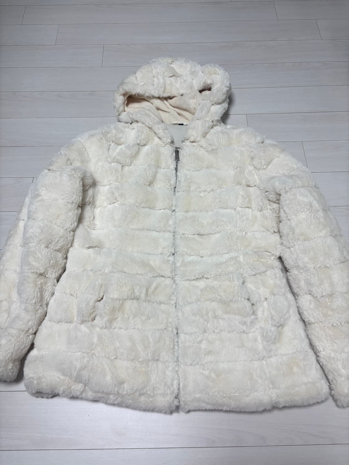 쉬인 아이보리 후드 퍼자켓 퍼재킷 코트 상품이미지5