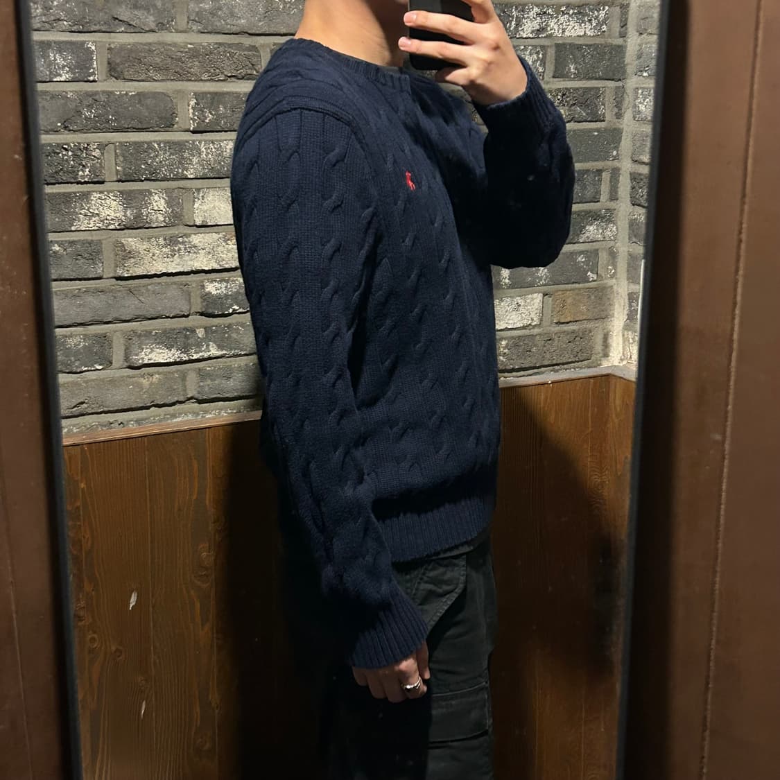 XL) 폴로 랄프로렌 케이블 꽈배기 라운드넥 니트 네이비 상품이미지9