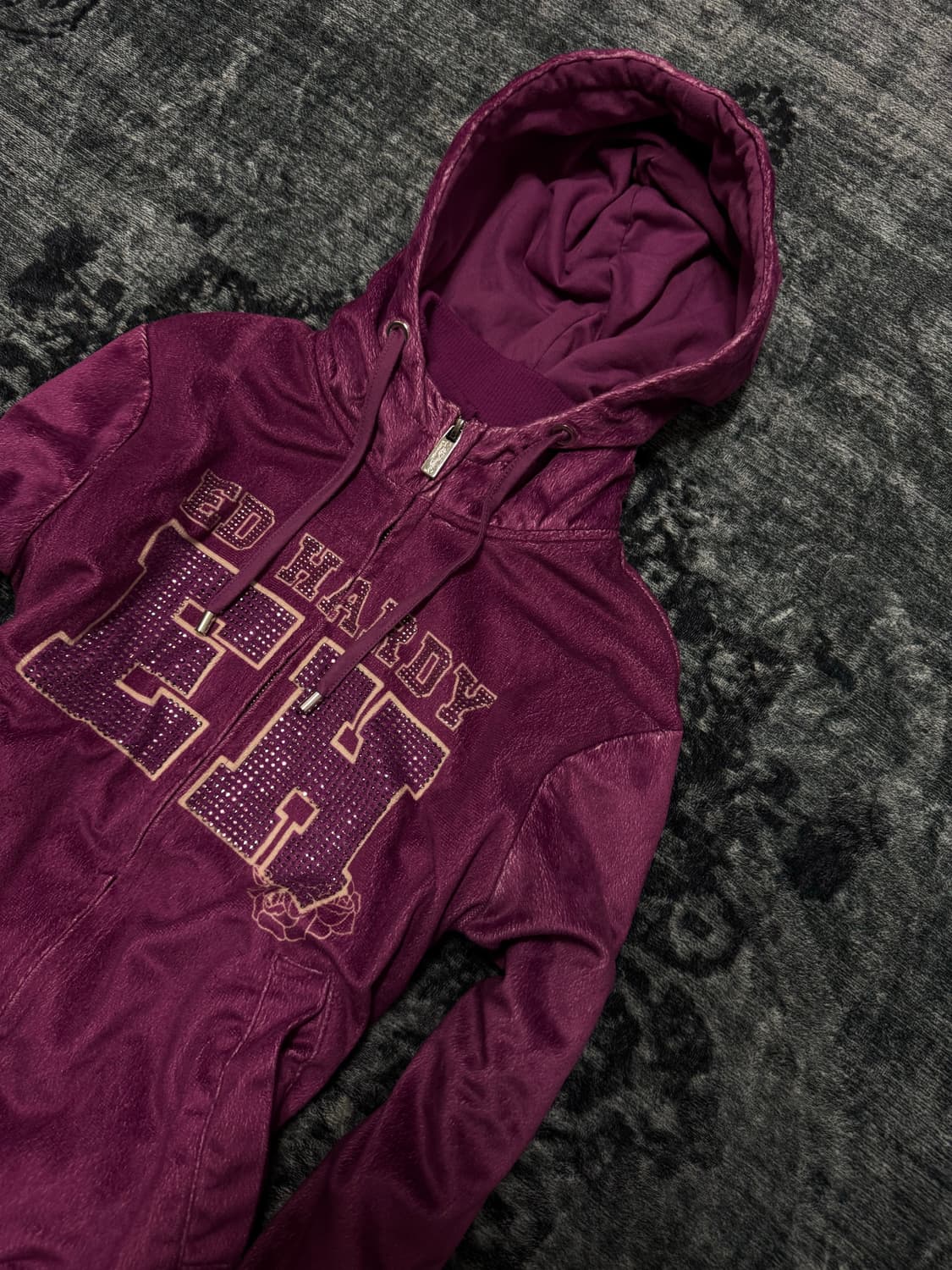 Ed hardy 00s y2k cubic velour hoodie 상품이미지4