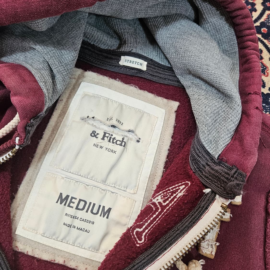 아베크롬비 y2k 스트레치 워시드 버건디 후드집업 M 상품이미지6