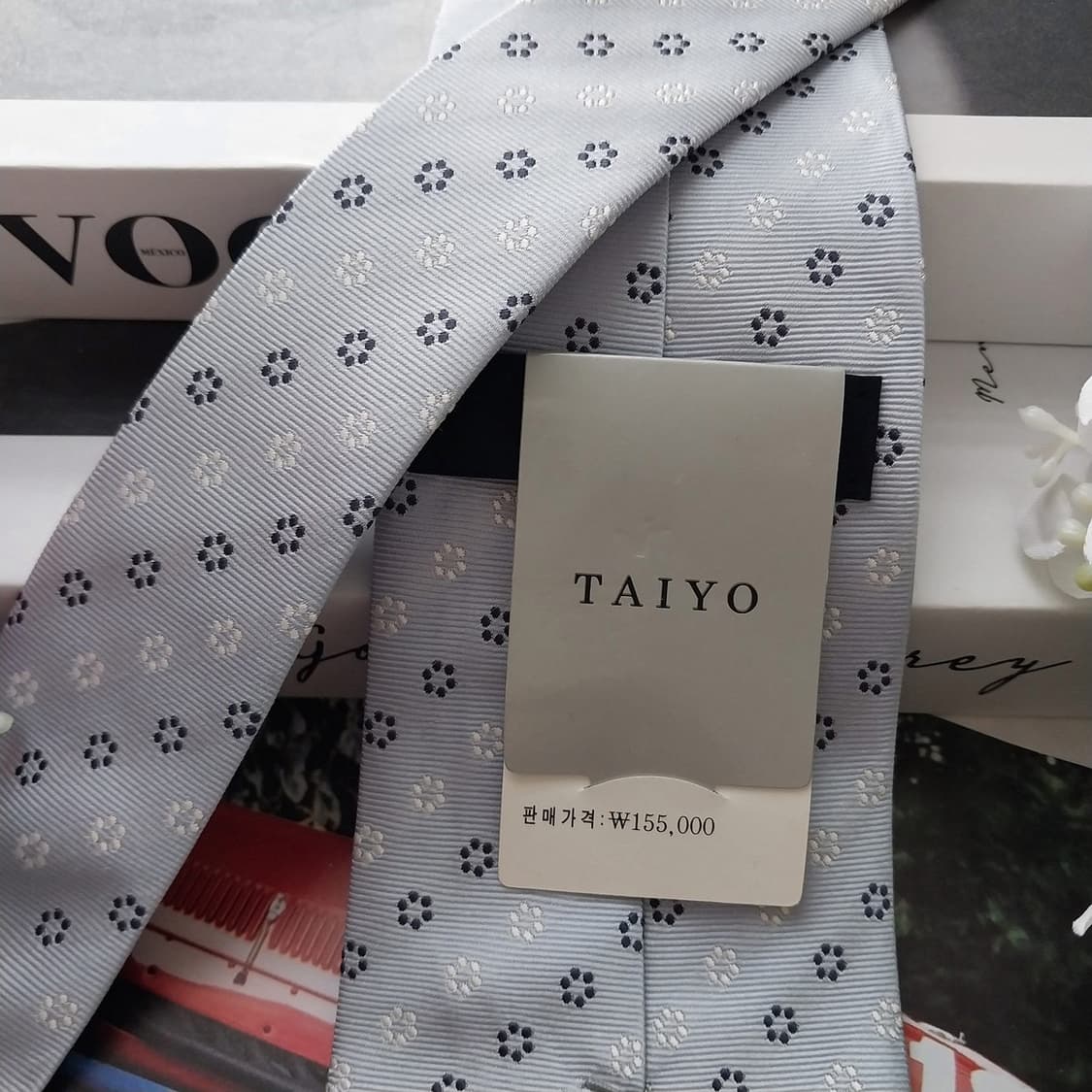 타이요 실크 하늘색 마이크로 패턴 넥타이 8.5cm 새제품  K1576
 상품이미지6