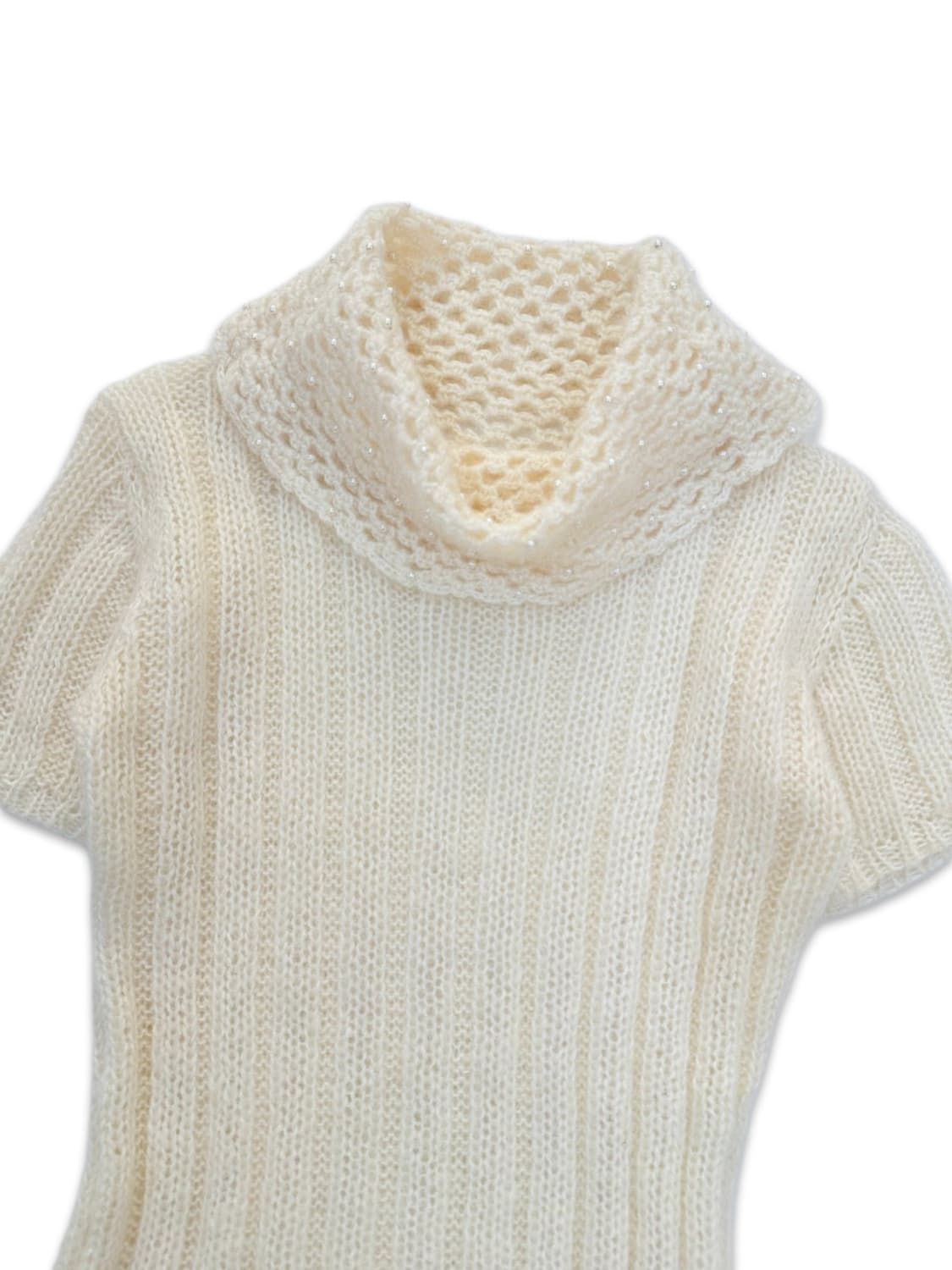 빈티지 아이보리 비즈 뜨개 반팔 니트 상품이미지3