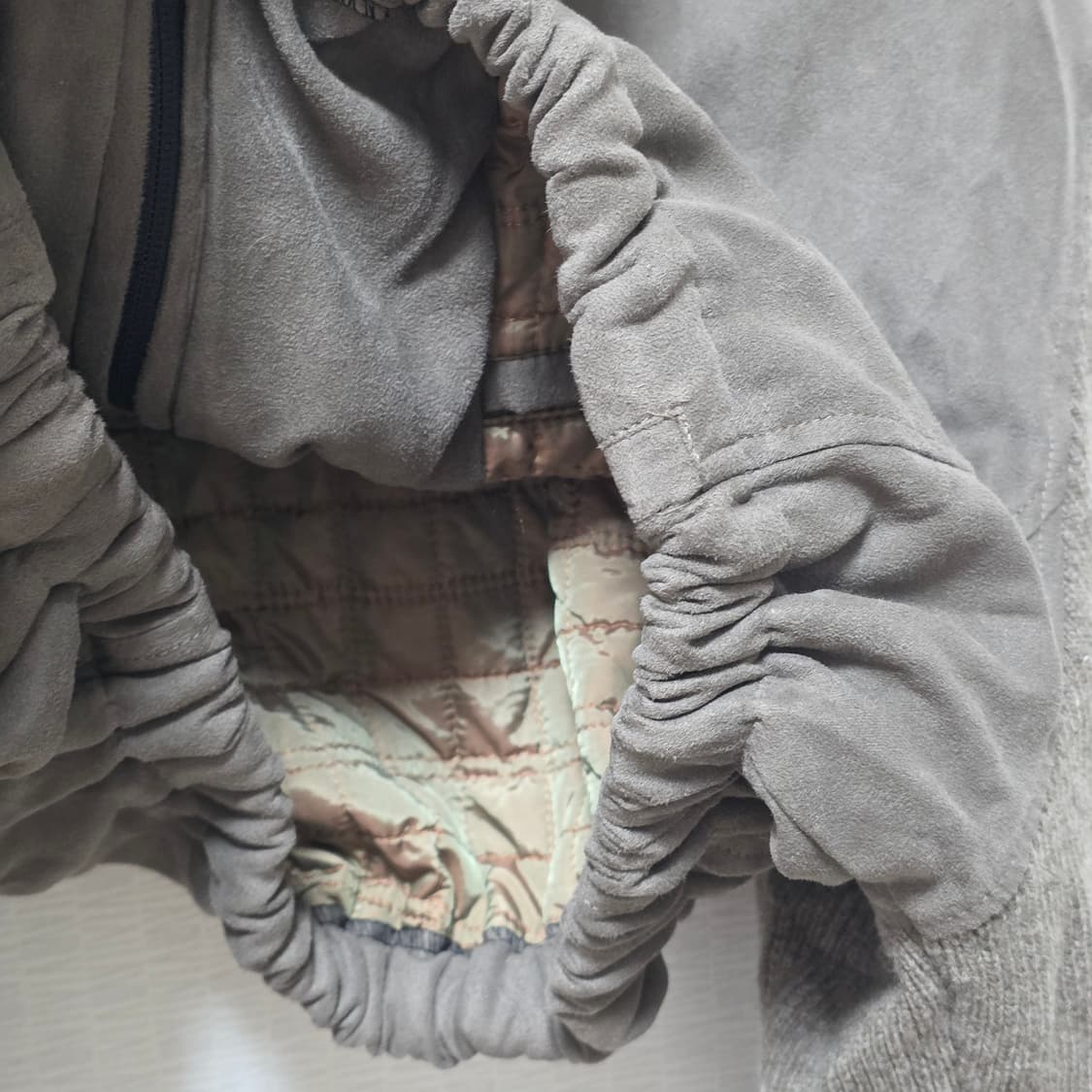 라코스테)빈티지 브라운 리폼 크롭 봄버 집업 스웨이드 y2k 니트패딩자켓 상품이미지4