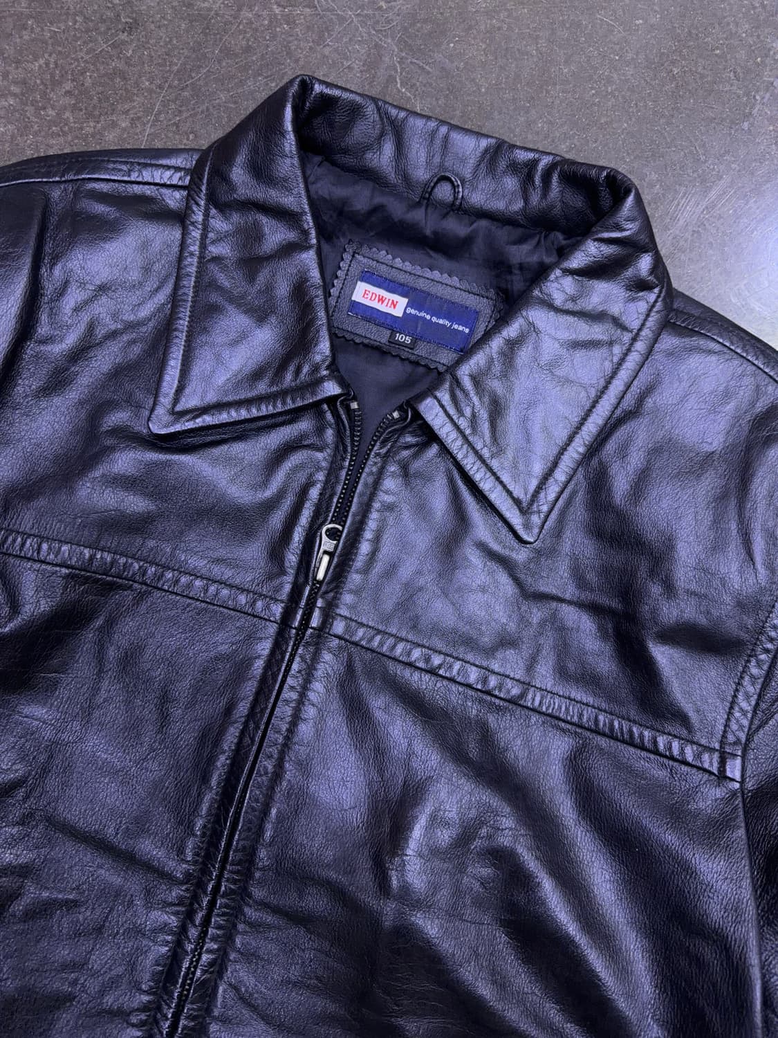에드윈 빈티지 소가죽 레더 싱글 집업 자켓 블랙 105 상품이미지3