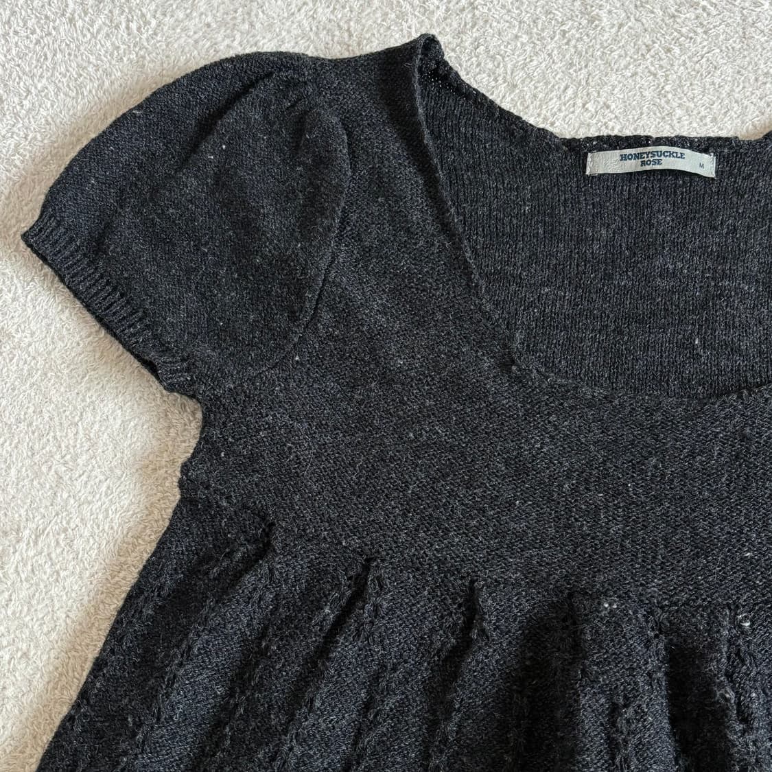 일본빈티지 honeysuckle rose 차콜 니트 반팔 원피스 탑 상품이미지2