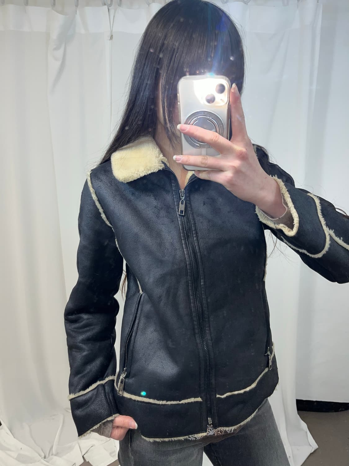 블랙 퍼 트리밍 무스탕 상품이미지4