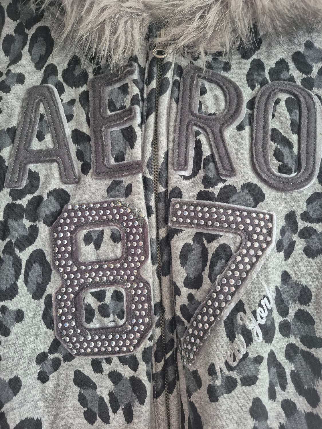 에어로포스테일 AERO 레오파드 울프죠 퍼 후드집업 갸루 빈티지 상품이미지2