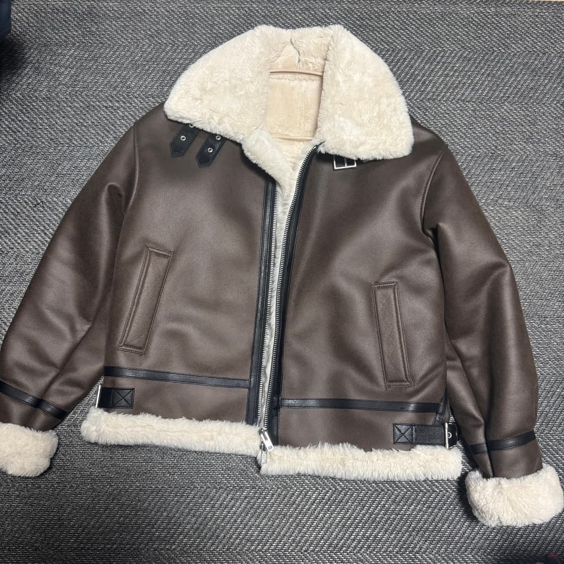 도프제이슨 하이넥 레더 무톤 자켓 Brown L사이즈 무스탕 상품이미지2