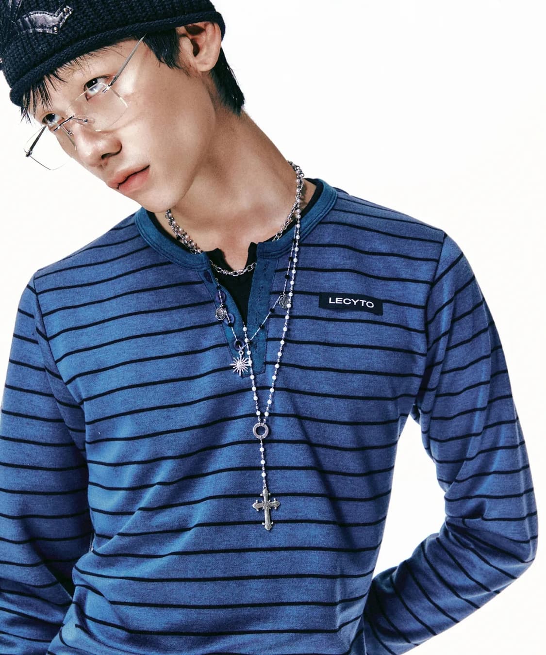 레씨토 스트라이프 헨리넥 블루 (FREE 사이즈) 상품이미지2