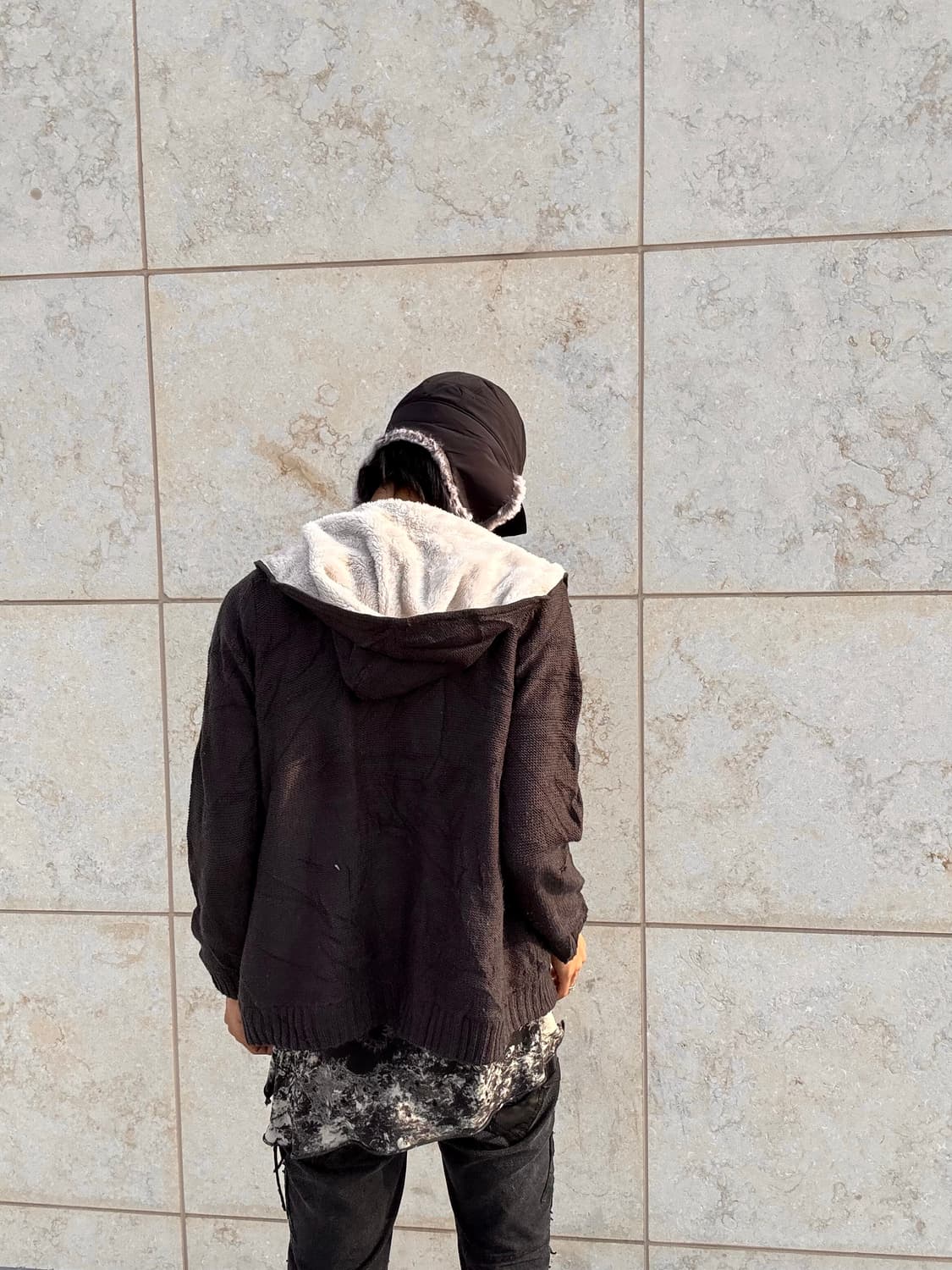 “Vintage”Grey Knit Hoodie Cardigan 상품이미지4