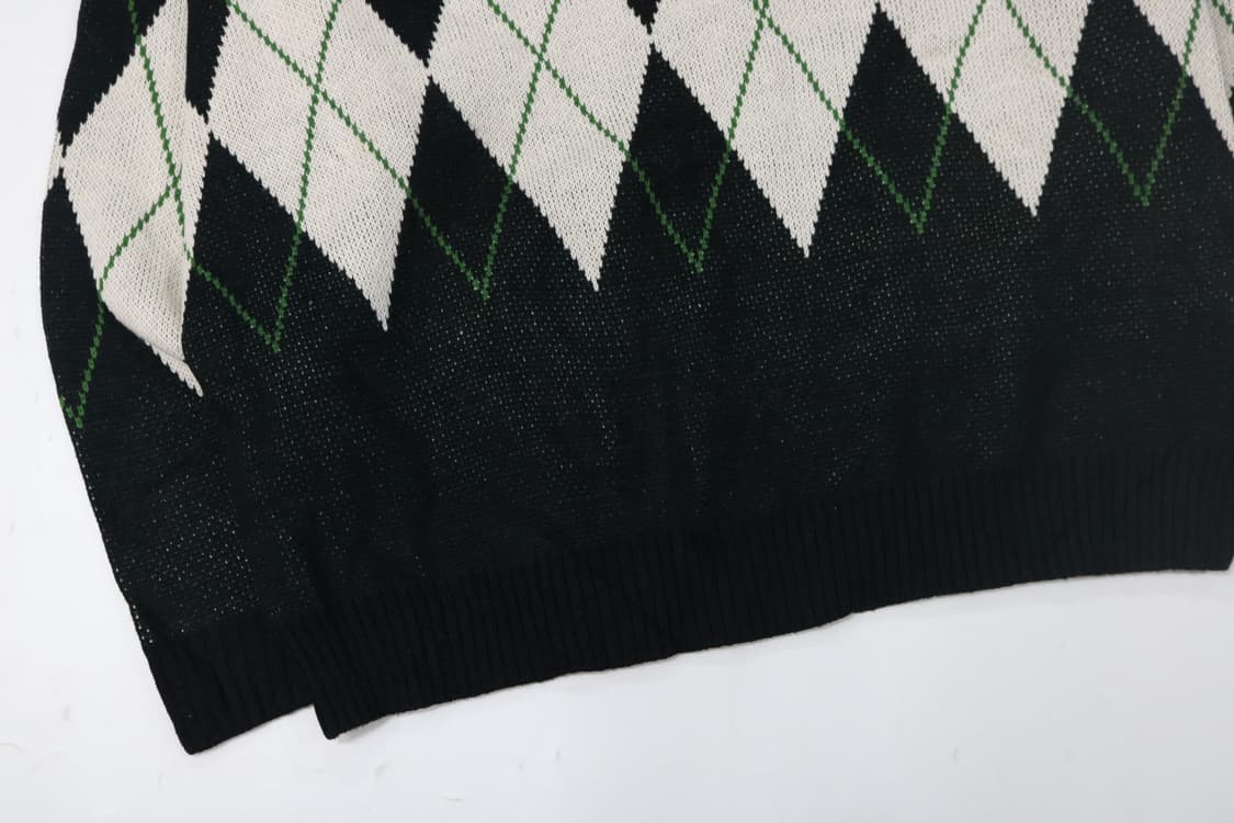 모노마트 블랙 아가일 체크 패턴 오버핏 라운드 니트 (L) 상품이미지6