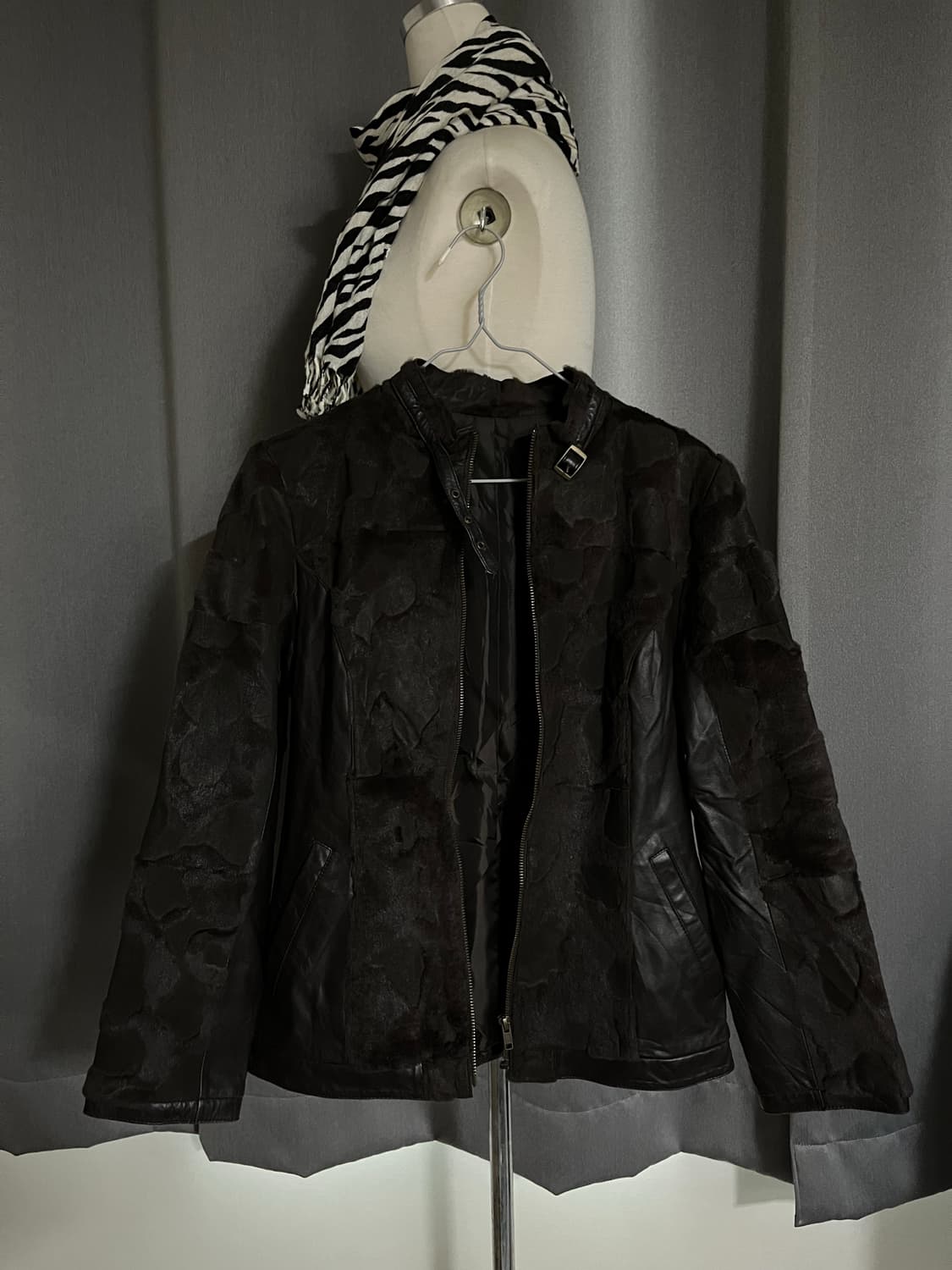 빈티지 브라운 레더자켓(토끼털 포인트) 상품이미지1