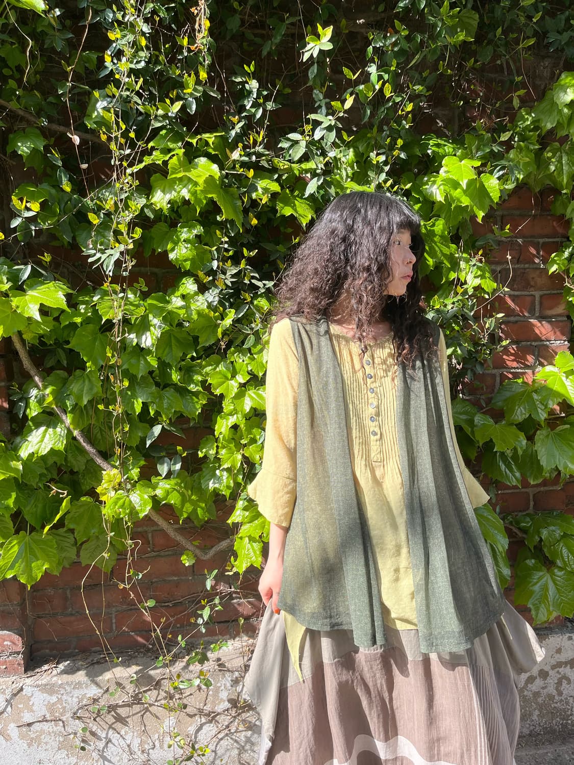 카키 그물 레이어드 베스트 상품이미지2