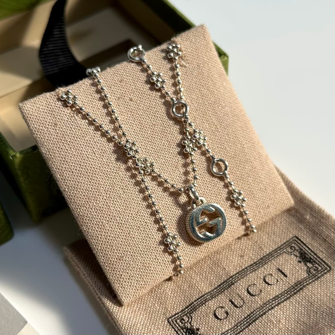 [S급/풀구성] 구찌 인터로킹 G 플라워 펜던트 실버 목걸이 상품이미지2