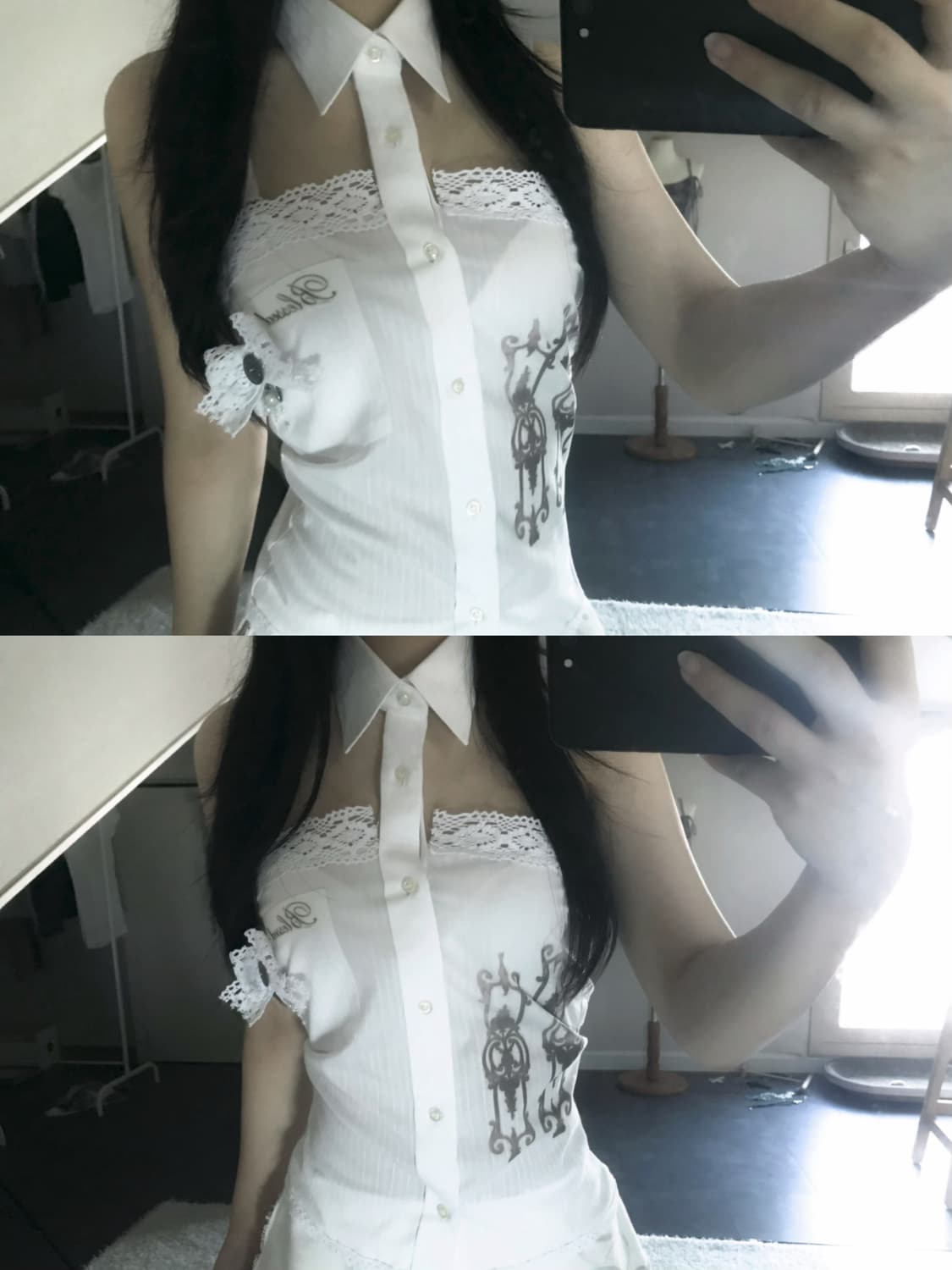 Antique Lace Button Collar Cut Sleeveles 상품이미지1