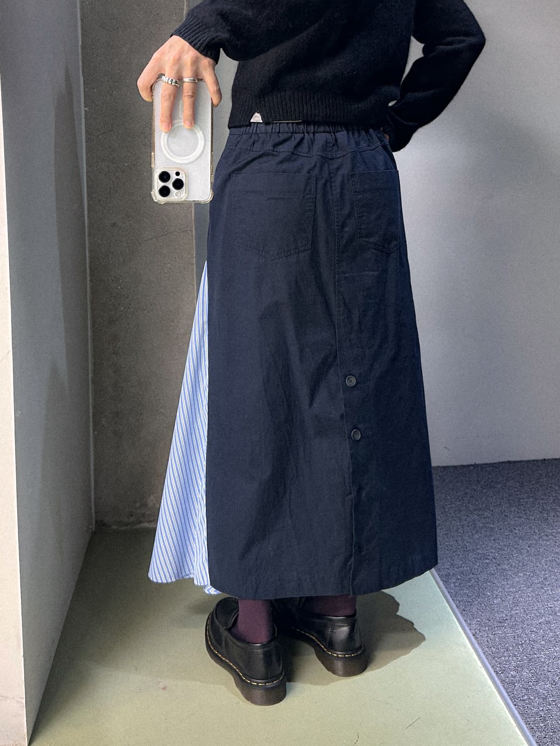 cotton/stripes back buttons skirt 상품이미지2