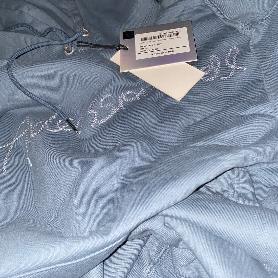 앤더슨벨 로고 엠브로더리 후디 블루그레이 상품이미지4