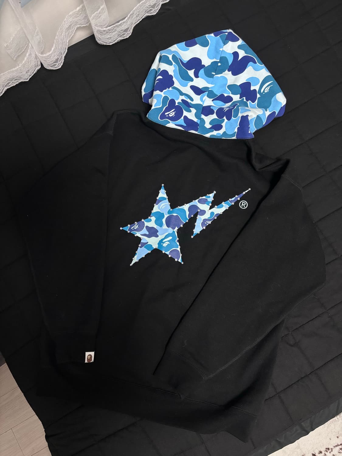 베이프 블루카모 큐빅 후드티 블랙 S 상품이미지1