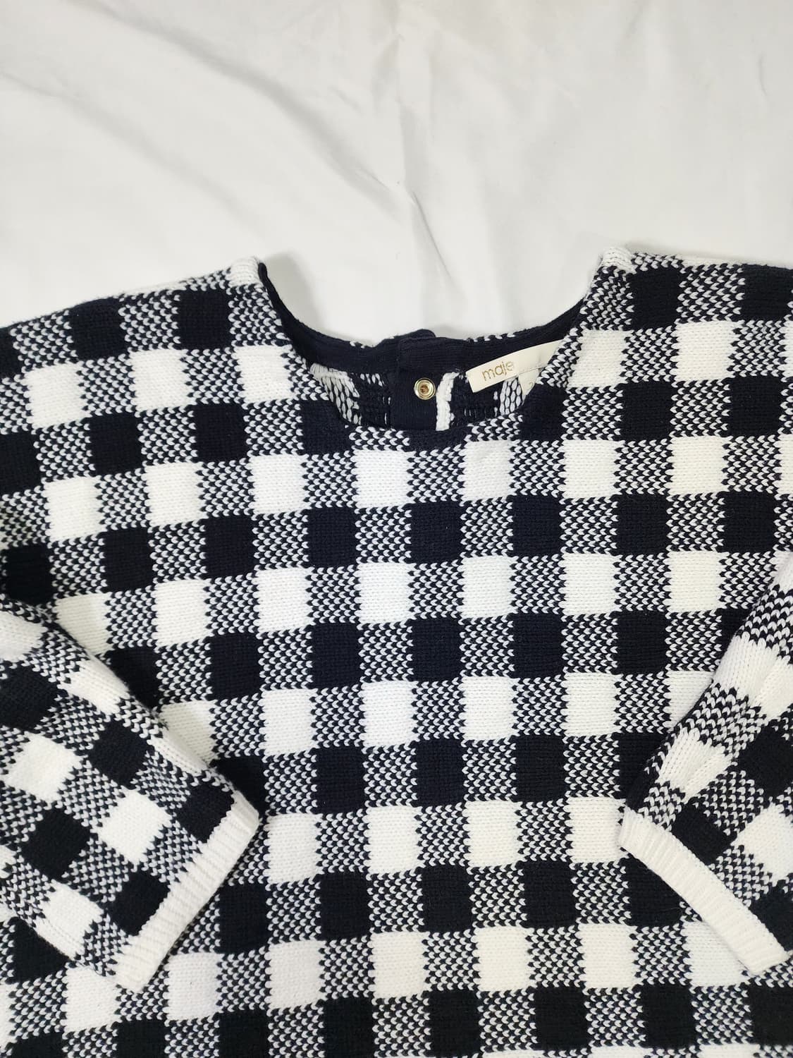 마쥬 블랙 화이트 체크 크롭 니트 반팔 상품이미지4