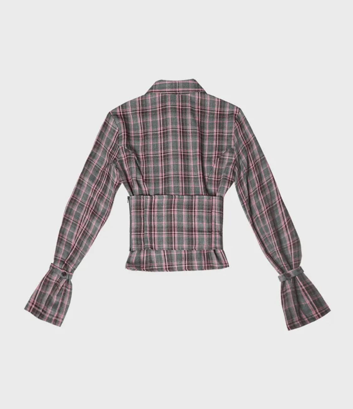 달링유어배드 체크 코르셋 셔츠 핑크그레이 상품이미지3