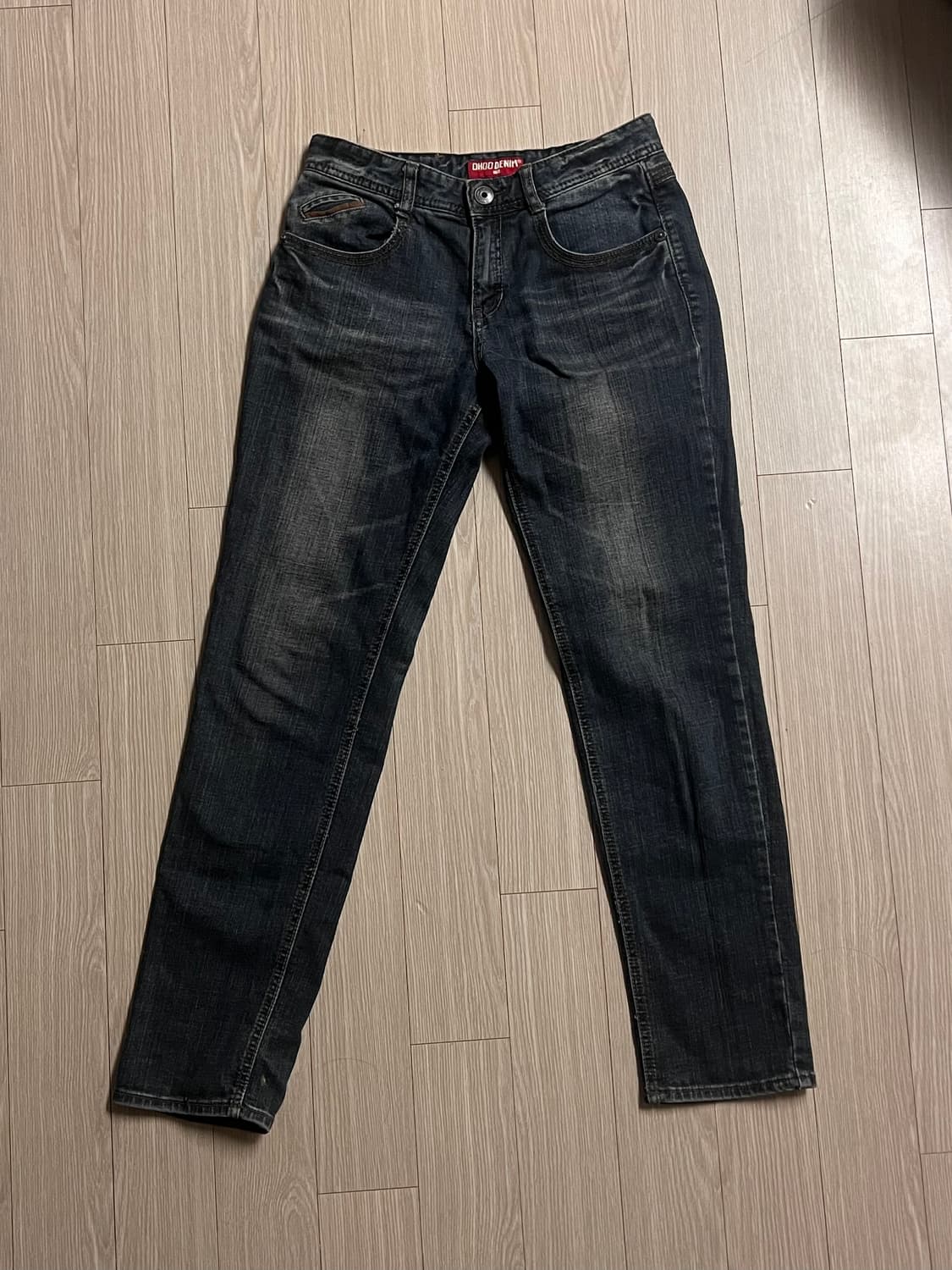 y2k 페이드 다크 워싱 슬림 스트레이트 로우라이즈 데님팬츠 상품이미지3