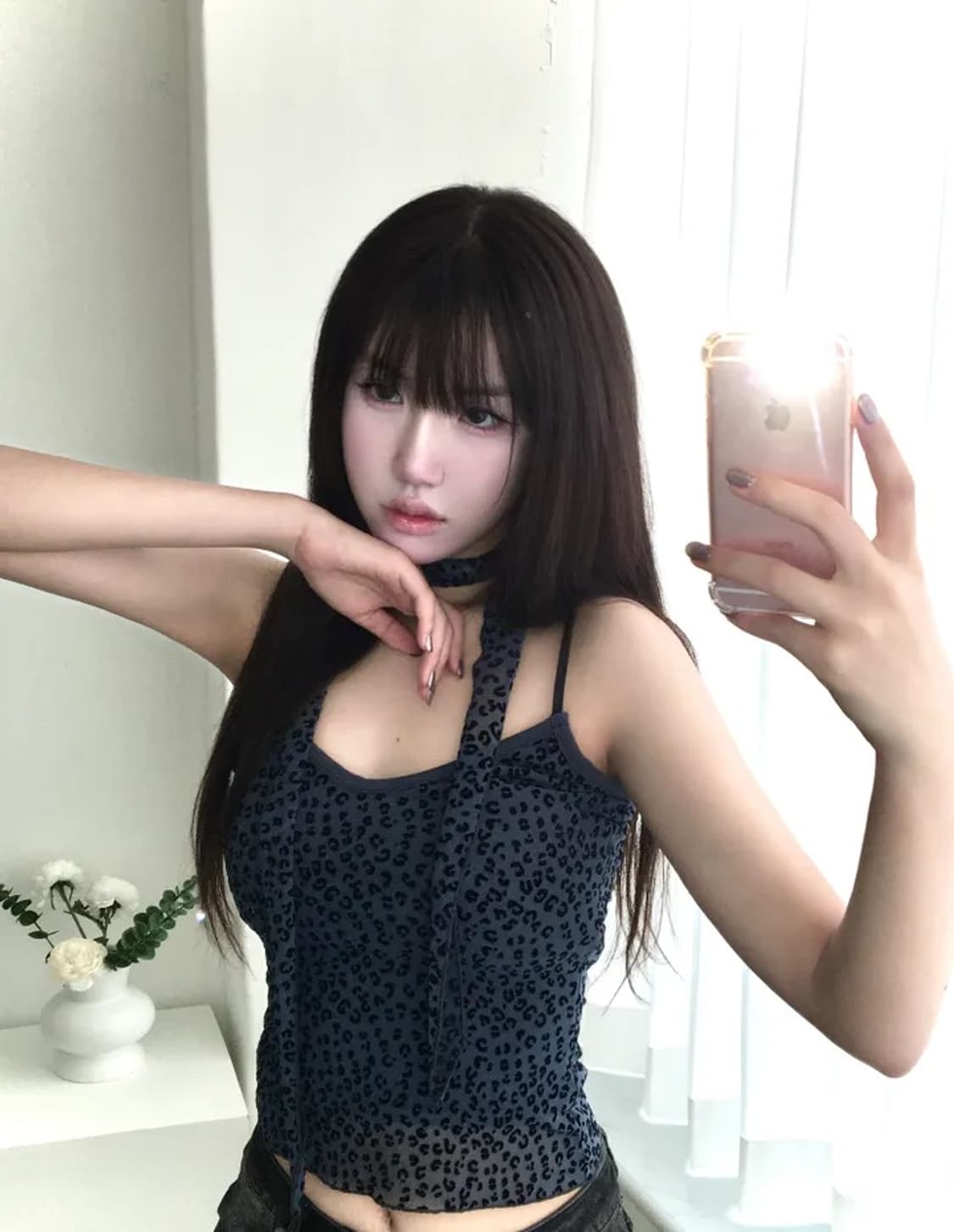 레오파드 슬리브리스 스카프 세트 나시 호피 갸루 y2k 상품이미지2