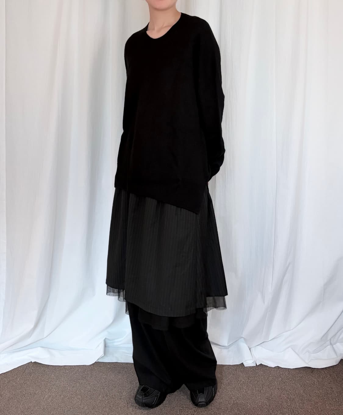 Reversible Sheer Midi Skirt - Black 상품이미지2