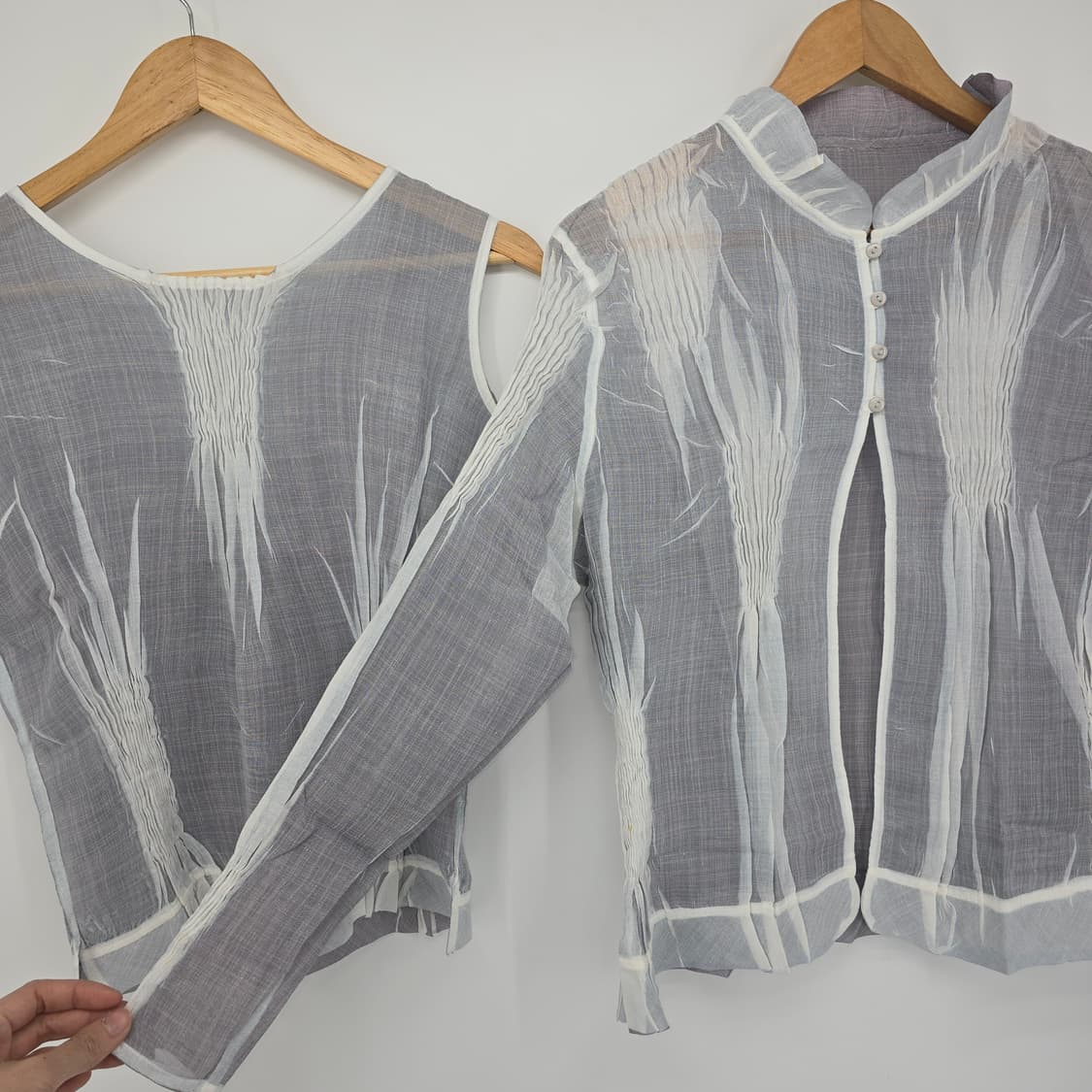 시스루 레이어드 블라우스 세트 나시+가디건 상품이미지2