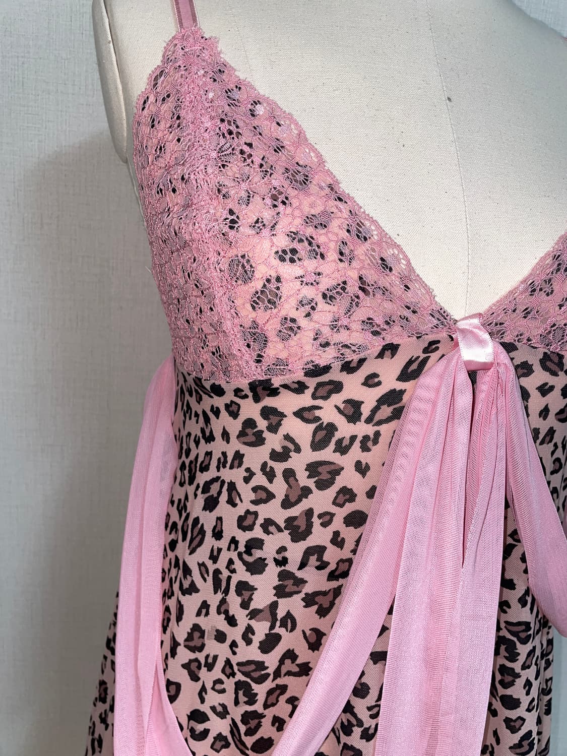 히메갸루 핑크 리본 호피 슬립 원피스 상품이미지3