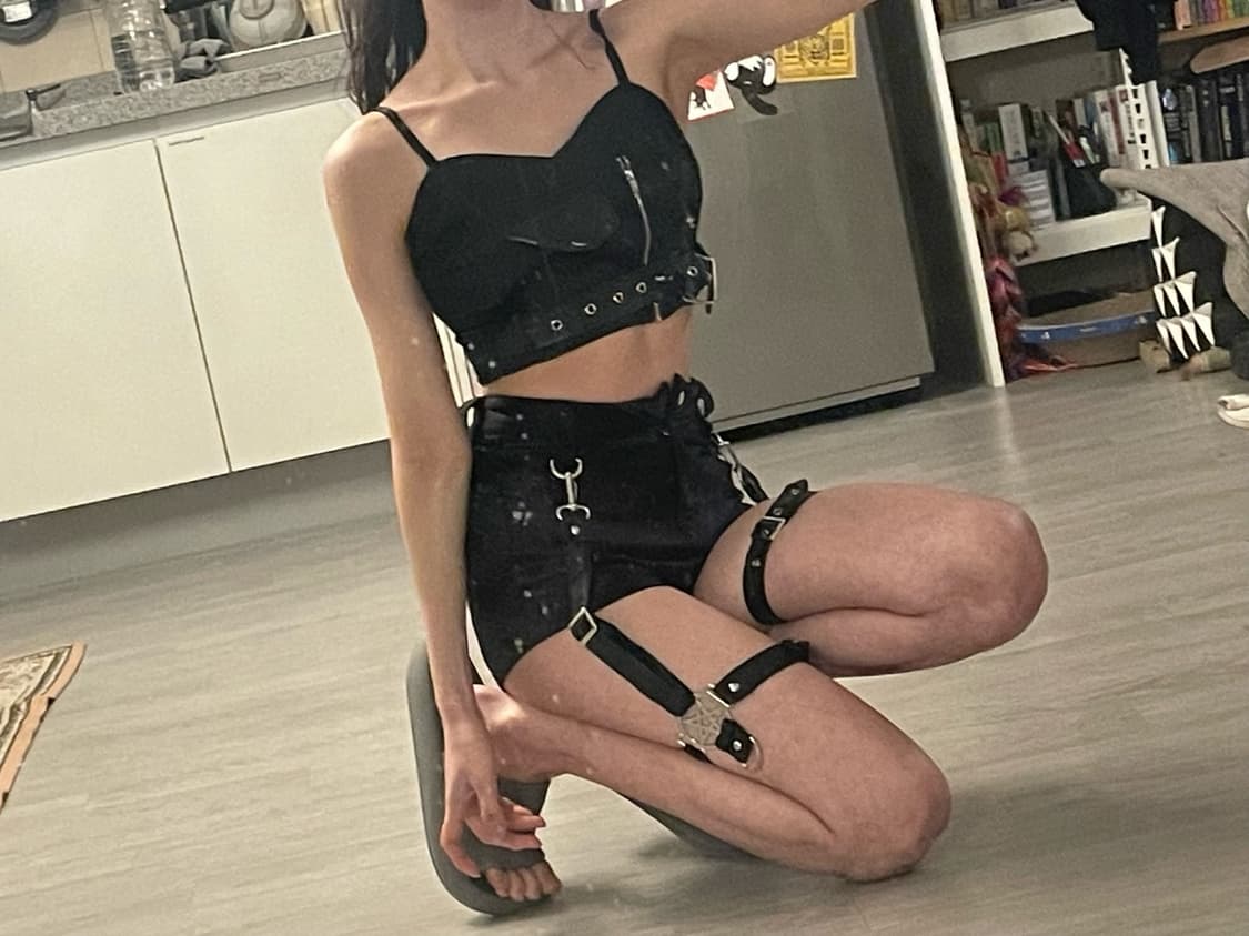 xs 킬스타 블랙 디스코팬츠 숏 펜타그램 가터벨트 일체 세트 상품이미지2