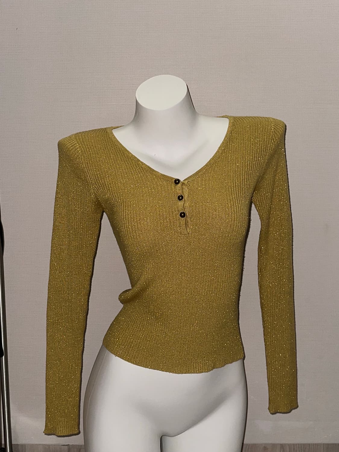 머스타드 브이넥 빈티지 글리터 니트 상품이미지4