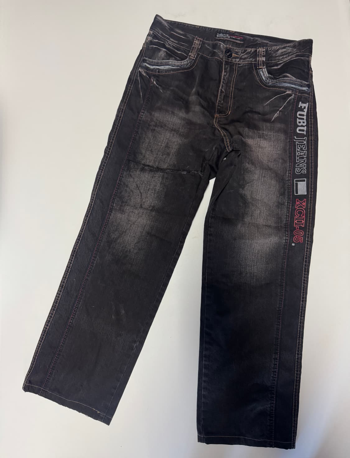 희귀!! 후부 FuBu y2k 사이드 라인 빈티지 흑청 워싱 데님팬츠 상품이미지1