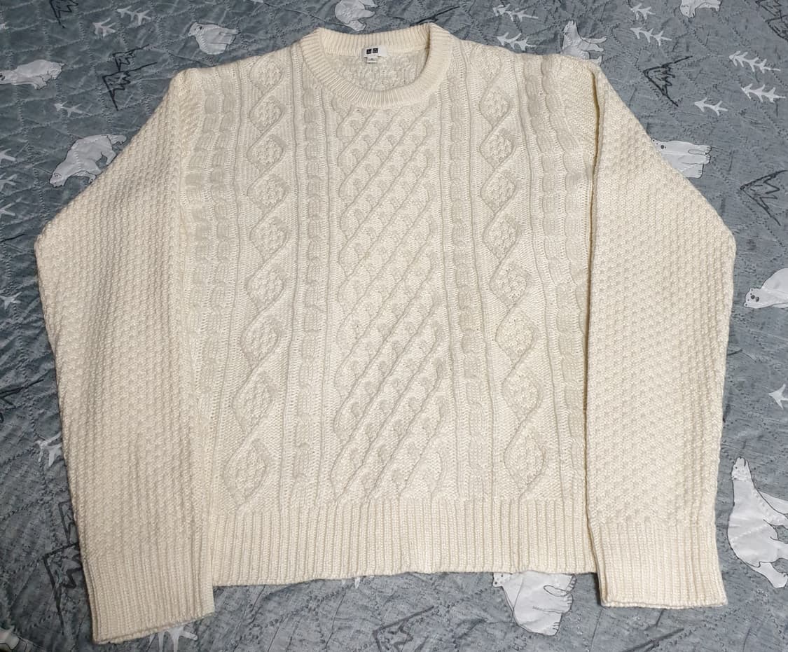 유니클로 케이블 크루넥 니트 스웨트 아이보리 (XL) 상품이미지1
