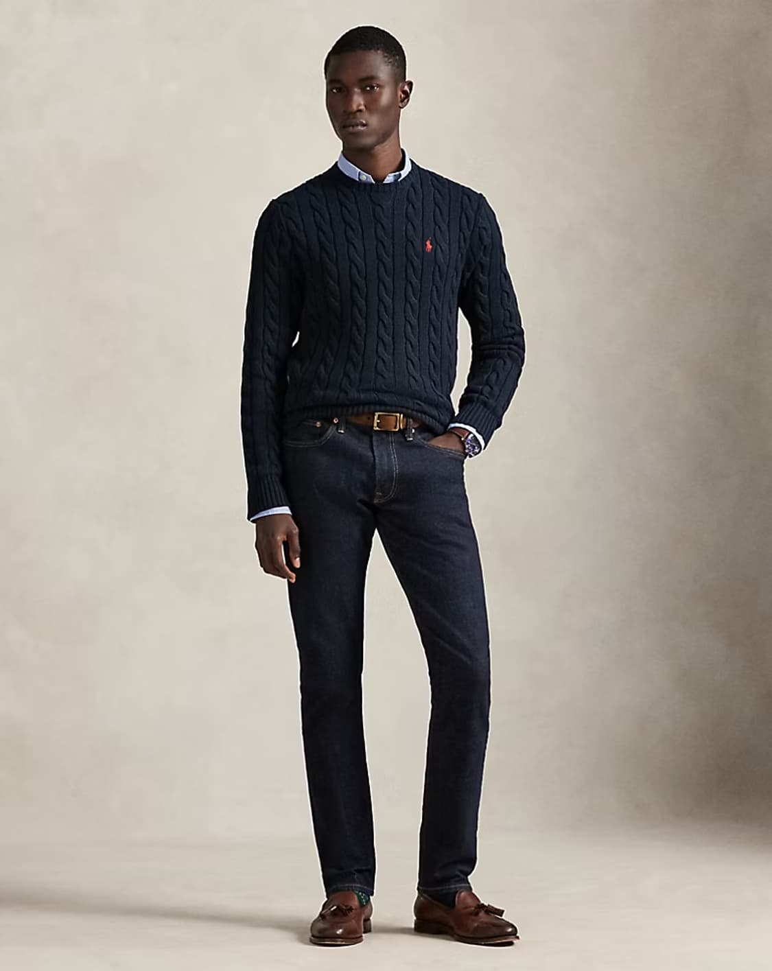 폴로 랄프로렌 케이블 니트 코튼 스웨터 헌터 네이비 XL 신품 꽈배기 상품이미지4