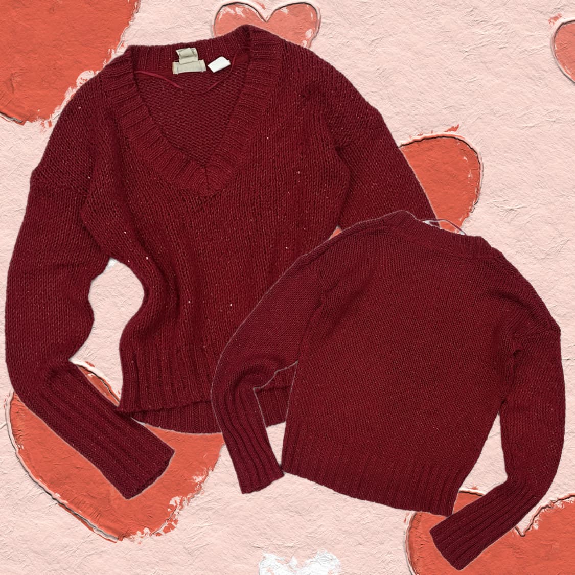 Mudd 레드 러블리 스팽글 브이넥 니트 그런지 히피 에스닉 상품이미지1