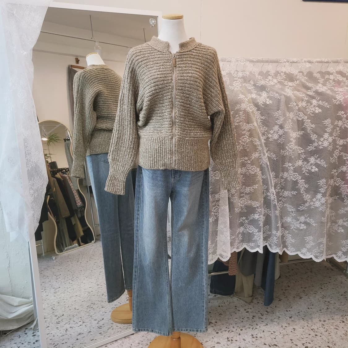 Otto 오트밀 울 집업 니트가디건 Free 상품이미지2