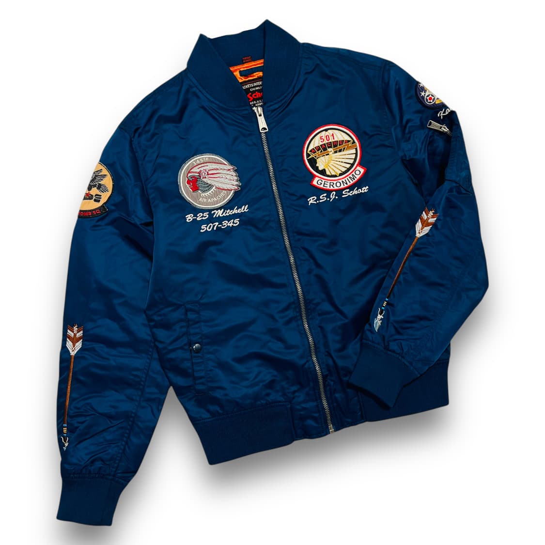 쇼트 인디안 자수 아처 아피치 Ma-1 네이비 자켓 상품이미지1