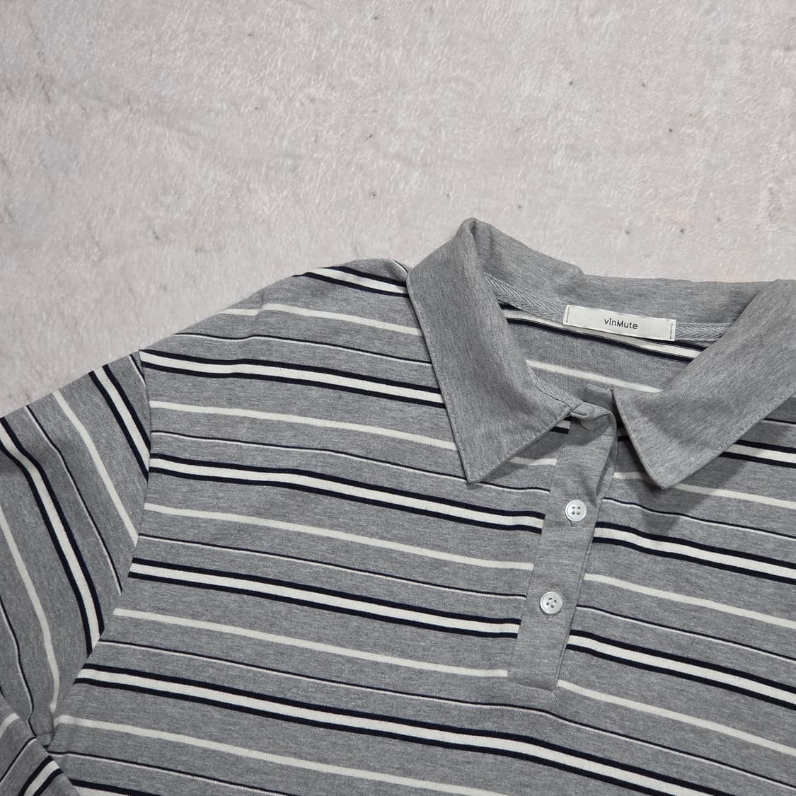 그레이 스트라이프 단가라 PK 롱슬리브 상품이미지2