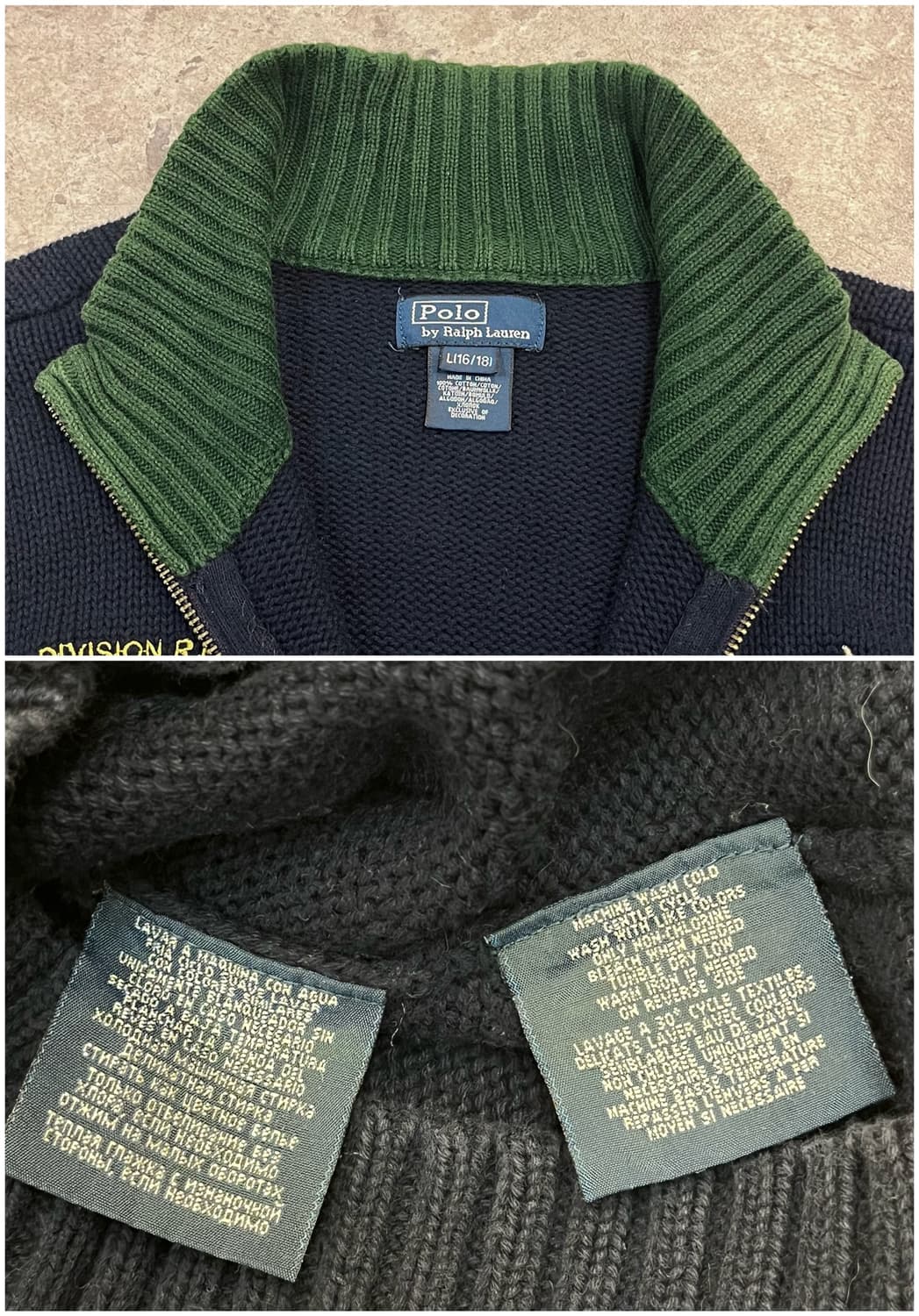 폴로 랄프로렌 빅포니 배색 니트 집업 네이비 키즈 L #csz2184 상품이미지4