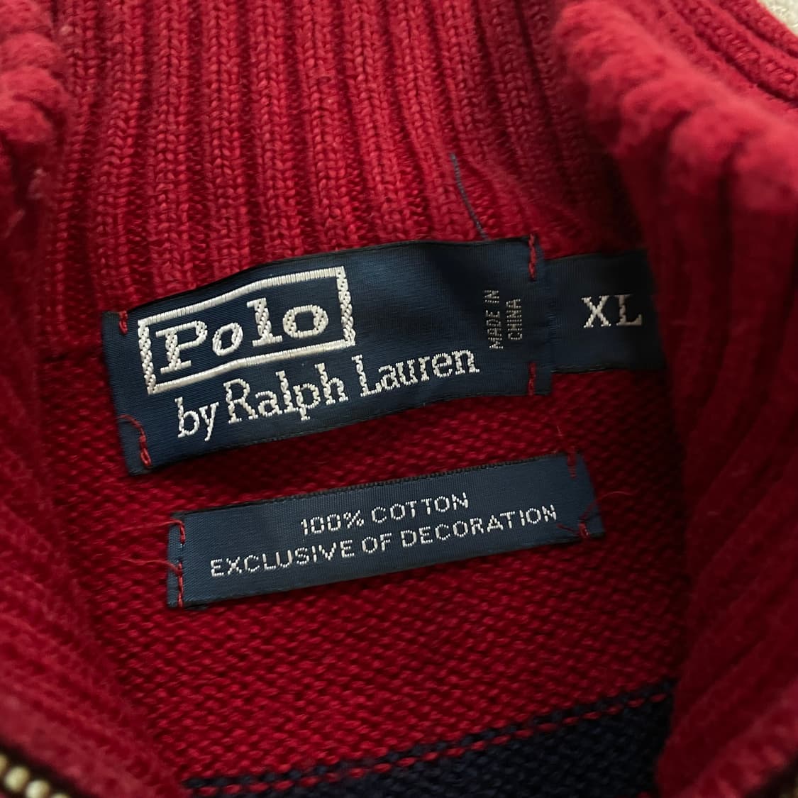 폴로 랄프로렌 스트라이프 하프 집업 니트 레드 네이비 상품이미지3