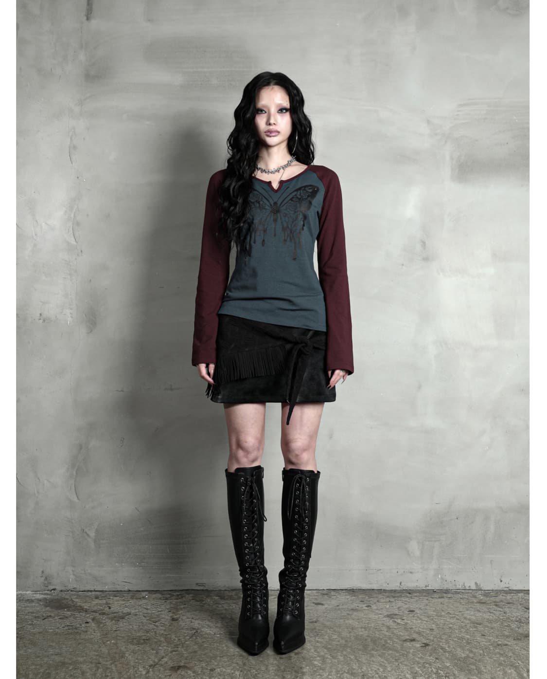 FRINGE WRAP LEATHER SKIRT #BLACK 상품이미지1