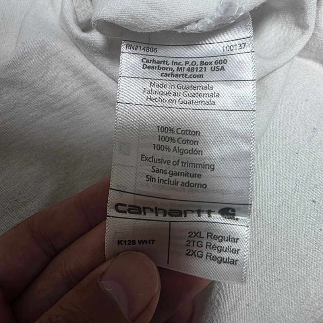 칼하트 화이트 오버핏 롱슬리브 (2XL) 상품이미지3