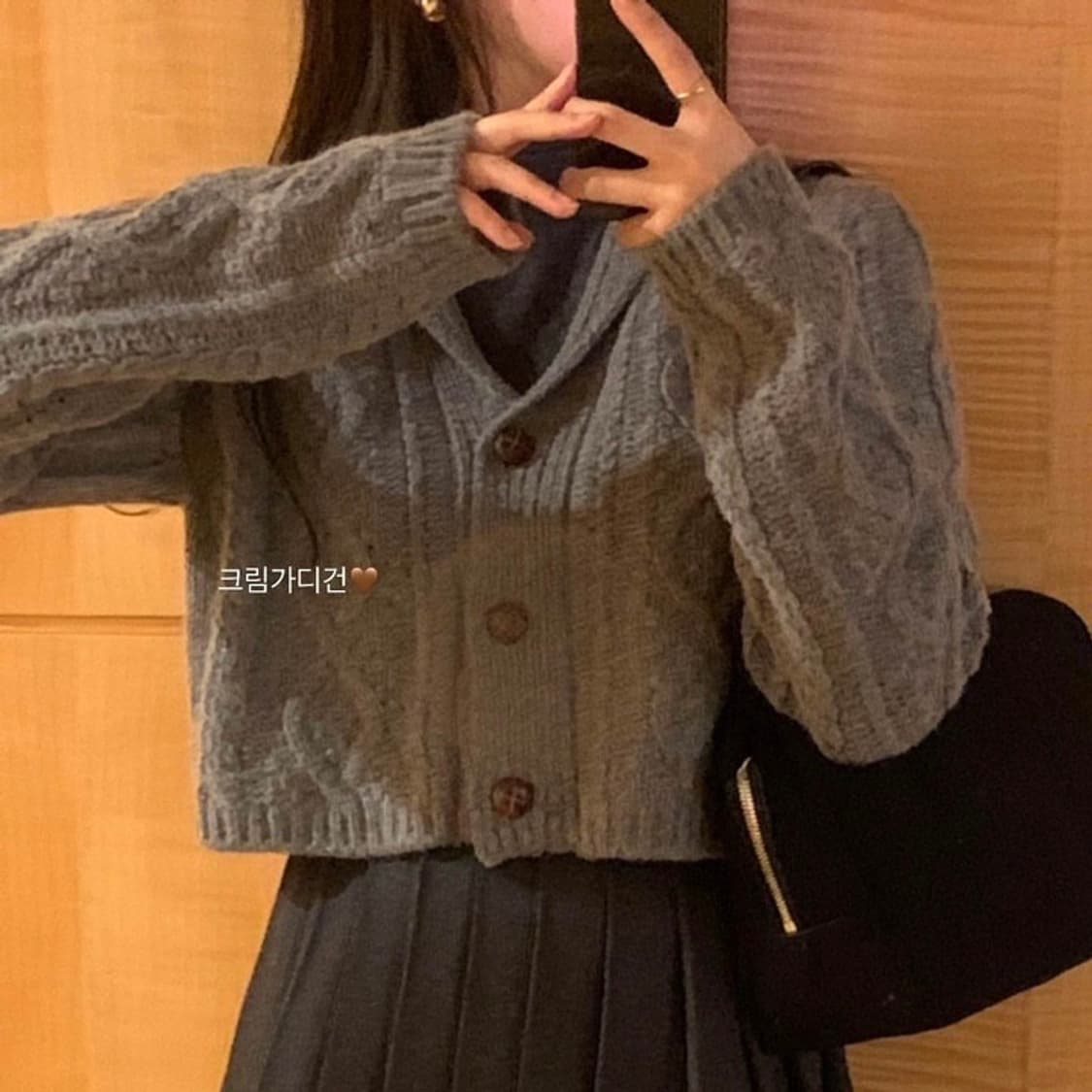 미엘 miel 크림 가디건 꽈배기 크롭 울50 그레이 상품이미지1