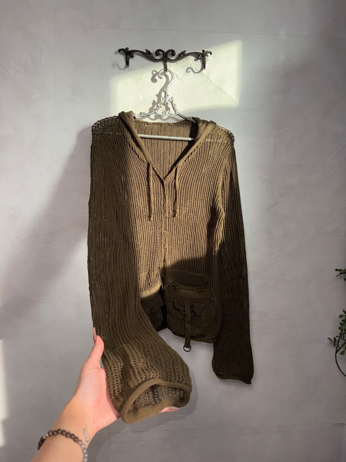 Khaki brown y2k pocket loose net hood jk 상품이미지6