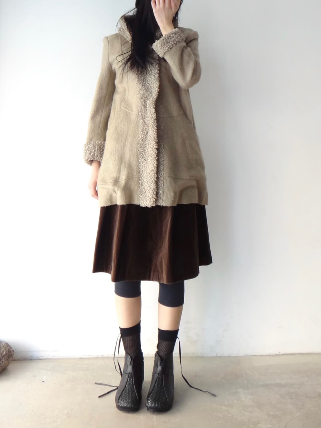 Velvet choco midi skirt / brown 상품이미지6