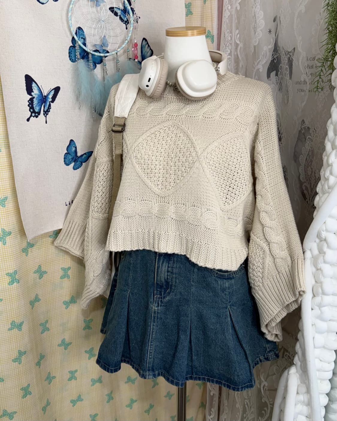 베이지 꽈배기 크롭 니트 상품이미지5