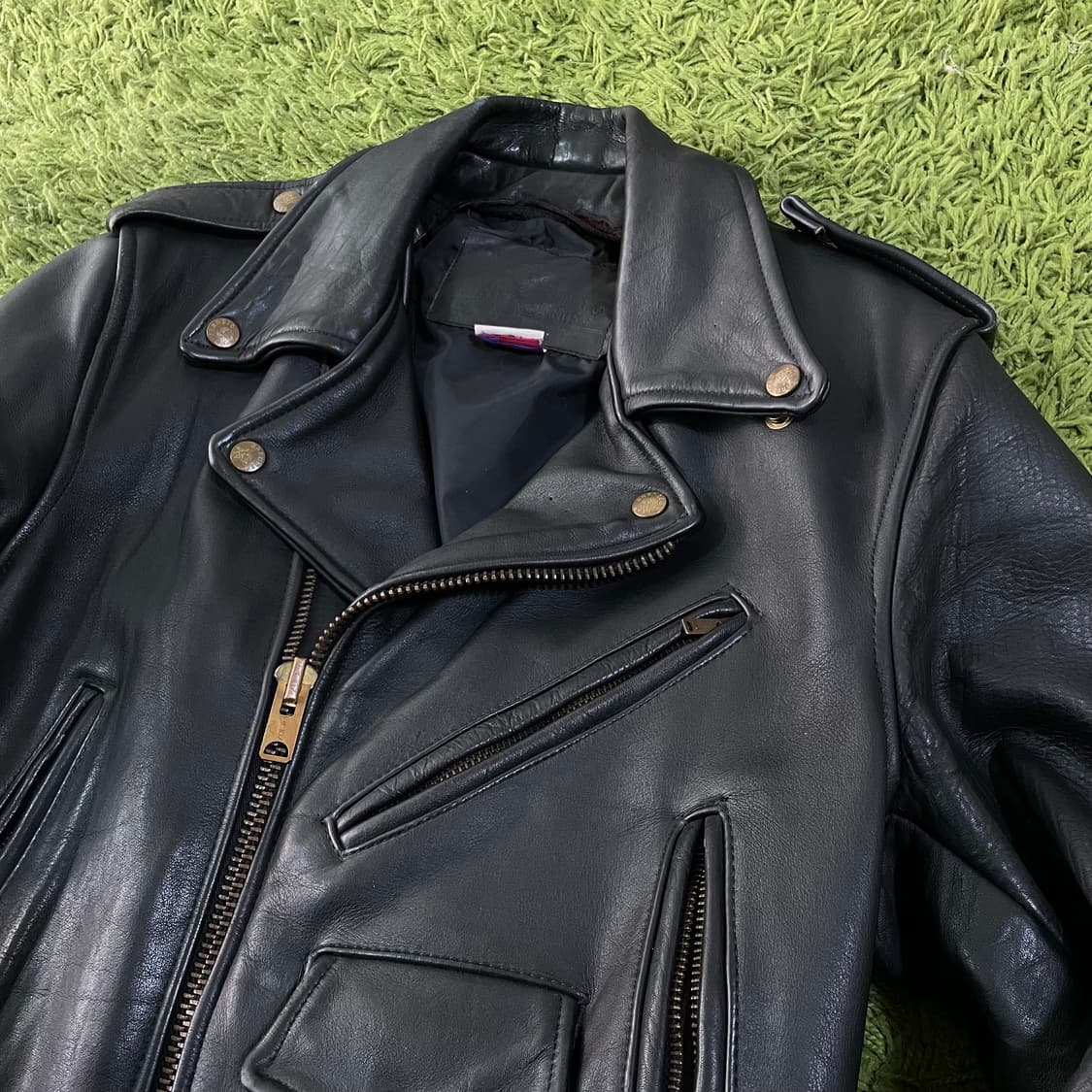 브랜디드 가죽 라이더 자켓 상품이미지3